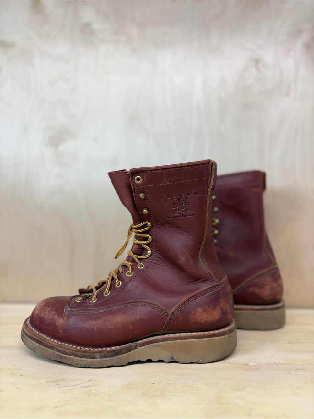 Viberg Boots Logger Burgundy Leather High-Top Lace Boots